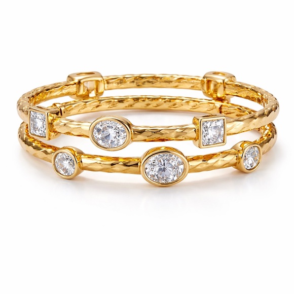 Anthropologie Jewelry - Anthropologie Gold Crystal Stack Bracelets